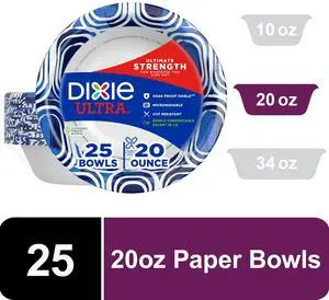 Dixie Ultra Disposable Paper Bowls, 20 oz, MultiColor, 25Count, Soak Proof Shield Dixie Ultra Disposable Paper Bowls, 20 oz, MultiColor, 25Count, Soak Proof Shield