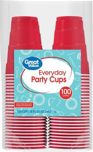 Great Value Red Disposable Plastic Party Cups, 18 oz, 100Count Great Value Red Disposable Plastic Party Cups, 18 oz, 100Count