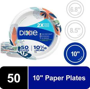 Dixie Disposable Paper Plates, 10", Multi-Color, 50 Count Dixie Disposable Paper Plates, 10", Multi-Color, 50 Count