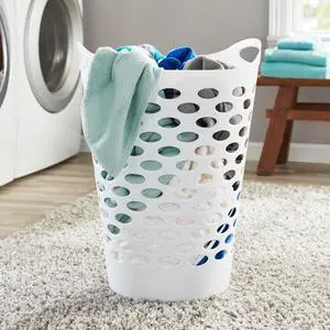 Mainstays Flexible Round Laundry Hamper, White Plastic Mainstays Flexible Round Laundry Hamper, White Plastic
