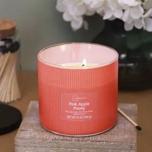 Mainstays Apple Peony Fragrance 3-Wick Textured Wrapped Jar Candle, 14 oz Mainstays Apple Peony Fragrance 3-Wick Textured Wrapped Jar Candle, 14 oz