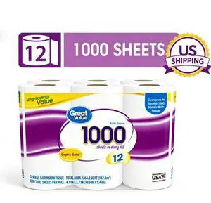 Great Value Toilet Paper, 1000 Sheets per Roll, 12 Rolls Great Value Toilet Paper, 1000 Sheets per Roll, 12 Rolls