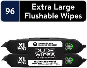 DUDE Wipes Odor Destroyer Flushable Wipes, XL Wet Wipes, Deodorizing with Clean Scent, 48 Count, 2 Pack DUDE Wipes Odor Destroyer Flushable Wipes, XL Wet Wipes, Deodorizing with Clean Scent, 48 Count, 2 Pack
