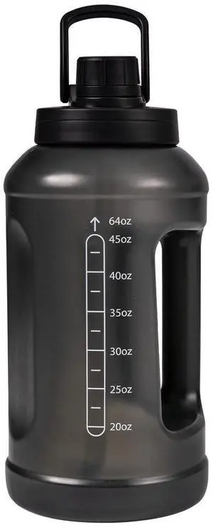 Mainstays Water Bottle, 64 fl oz, Translucent Black, 2-in-1 Straw/Chug Lid, Plastic Mainstays Water Bottle, 64 fl oz, Translucent Black, 2-in-1 Straw/Chug Lid, Plastic
