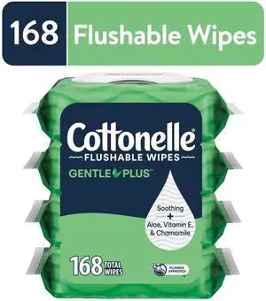 Cottonelle Gentle Plus Flushable Wet Wipes, 4 Flip-Top Packs Cottonelle Gentle Plus Flushable Wet Wipes, 4 Flip-Top Packs