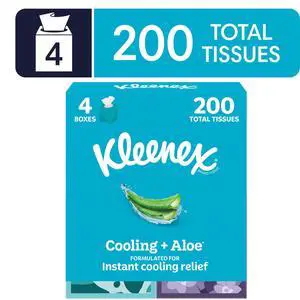 Kleenex Cooling + Aloe 2-Ply Cube Box Facial Tissues, 4 Pack (200 Total Tissues) Kleenex Cooling + Aloe 2-Ply Cube Box Facial Tissues, 4 Pack (200 Total Tissues)
