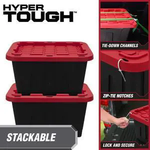 Hyper Tough 12 Gallon Snap Lid Storage Bin, Black Base with Red Lid, Heavy Duty Plastic Hyper Tough 12 Gallon Snap Lid Storage Bin, Black Base with Red Lid, Heavy Duty Plastic