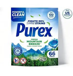 Purex Laundry Detergent Pacs, Fresh Mountain Breeze, 66 count Purex Laundry Detergent Pacs, Fresh Mountain Breeze, 66 count