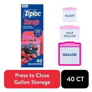 Ziploc Brand Food Storage Bags, School Supplies, with Grip 'n Seal Technology, Zipper, Gallon, 40 Count Ziploc Brand Food Storage Bags, School Supplies, with Grip 'n Seal Technology, Zipper, Gallon, 40 Count