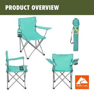 Ozark Trail Quad Folding Camp Chair with Cup Holder, Green Sea Ozark Trail Quad Folding Camp Chair with Cup Holder, Green Sea