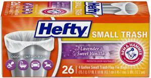 Hefty Small Trash Bags 4 Gallon 26 Count Flap Tie Lavender & Sweet Vanilla Scent Hefty Small Trash Bags 4 Gallon 26 Count Flap Tie Lavender & Sweet Vanilla Scent