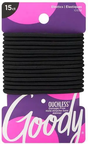 Goody Ouchless Hair Elastics 15 Count Black - No Pull, No Breakage, Tangle-Free Hold for Thick, Curly, Coily & Textured Hair, Long-Lasting Ponytail Holders for Women & Me Goody Ouchless Hair Elastics 15 Count Black - No Pull, No Breakage, Tangle-Free Hold for Thick, Curly, Coily & Textured Hair, Long-Lasting Ponytail Holders for Women & Me
