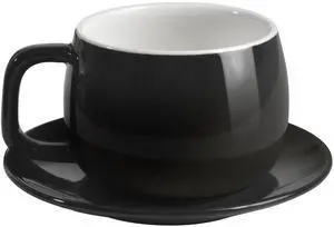 IonEgg Porcelain Coffee Cup with Saucer, 270ml/9oz, Black, Minimalist Design for Latte, Cappuccino, Tea IonEgg Porcelain Coffee Cup with Saucer, 270ml/9oz, Black, Minimalist Design for Latte, Cappuccino, Tea