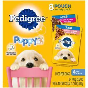 Pedigree Puppy Soft Wet Dog Food Variety Pack, 8 Count, 3.5 Oz Pouches Pedigree Puppy Soft Wet Dog Food Variety Pack, 8 Count, 3.5 Oz Pouches