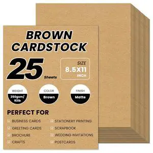 Brown Cardstock 8.5 x 11, 25 Sheets, 92lb/250gsm Kraft Paper Brown Cardstock 8.5 x 11, 25 Sheets, 92lb/250gsm Kraft Paper