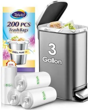 Teivio 3Gallon 200Count Small Clear Trash Bags Bathroom Garbage Bags Teivio 3Gallon 200Count Small Clear Trash Bags Bathroom Garbage Bags