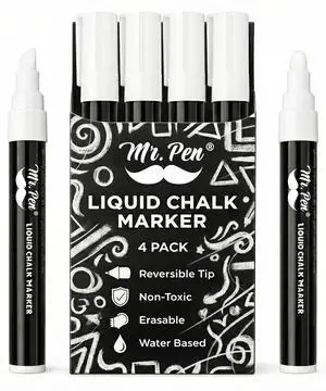 Mr. Pen Liquid Chalk Marker Pen, 4 Pack, 8 Labels Mr. Pen Liquid Chalk Marker Pen, 4 Pack, 8 Labels