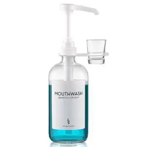 Glass Mouthwash Dispenser with Cup Holder and Pump, 16oz, Rustic Boho Farmhouse Decor, 1 Pack, Clear Glass Mouthwash Dispenser with Cup Holder and Pump, 16oz, Rustic Boho Farmhouse Decor, 1 Pack, Clear