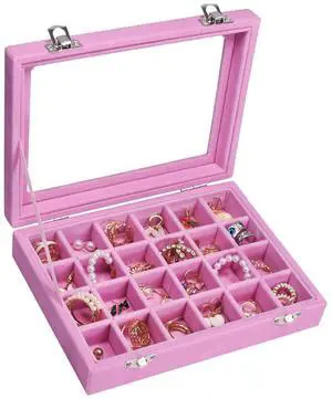 Vicoter Velvet 24 Grid Jewelry Ring Display Organizer Box Tray Holder Earrings Storage Case for Women (Pink) Vicoter Velvet 24 Grid Jewelry Ring Display Organizer Box Tray Holder Earrings Storage Case for Women (Pink)