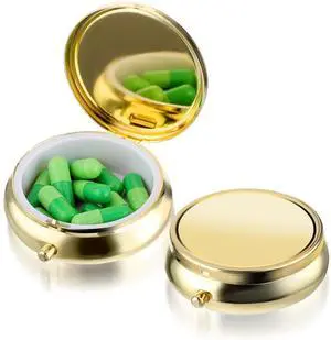WLLHYF Small Metal Pill Box for Purse & Pocket, Waterproof Travel Medicine Organizer, Gold WLLHYF Small Metal Pill Box for Purse & Pocket, Waterproof Travel Medicine Organizer, Gold