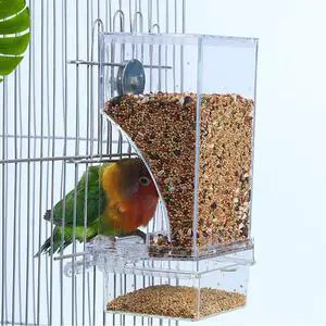 Hamiledyi Automatic Parrot Seed Feeder No Mess with Perch, Acrylic Transparent Seed Container, Cage Accessories for Small to Medium Parakeets Lovebirds Hamiledyi Automatic Parrot Seed Feeder No Mess with Perch, Acrylic Transparent Seed Container, Cage Accessories for Small to Medium Parakeets Lovebirds