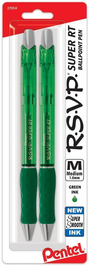 Pentel RSVP Super RT Ballpoint Pen, 1.0mm Medium Line, Green Ink, Pack of 2, BX480BP2D Pentel RSVP Super RT Ballpoint Pen, 1.0mm Medium Line, Green Ink, Pack of 2, BX480BP2D