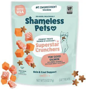 Shameless Pets Crunchy Cat Treats Yam Good Salmon, Skin & Coat Support, Natural Ingredients with Real Salmon, 1-Pack Shameless Pets Crunchy Cat Treats Yam Good Salmon, Skin & Coat Support, Natural Ingredients with Real Salmon, 1-Pack