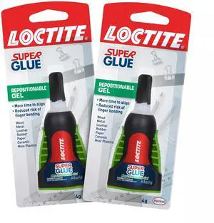 Loctite Super Glue Repositionable Gel, 0.14 fl oz, 2 Pack, Clear, Cyanoacrylate Adhesive for Plastic, Wood, Metal, Crafts & Repair Loctite Super Glue Repositionable Gel, 0.14 fl oz, 2 Pack, Clear, Cyanoacrylate Adhesive for Plastic, Wood, Metal, Crafts & Repair