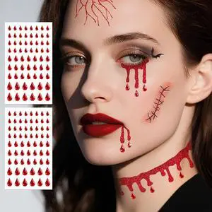Vampire Face Tattoos with Glitter and Face Gems, Halloween Costume Accessories Vampire Face Tattoos with Glitter and Face Gems, Halloween Costume Accessories