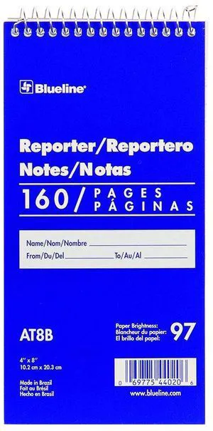 Blueline AT8B Reporter Notebook/Note Pad, 4x8Inches, 160Pages/80Sheets Blueline AT8B Reporter Notebook/Note Pad, 4x8Inches, 160Pages/80Sheets