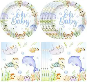 40pcs Under The Sea Baby Shower Decorations Sea Animal Theme Tableware Set, Birthday Party Plates and Napkins Ocean Themed Party Supplies 40pcs Under The Sea Baby Shower Decorations Sea Animal Theme Tableware Set, Birthday Party Plates and Napkins Ocean Themed Party Supplies