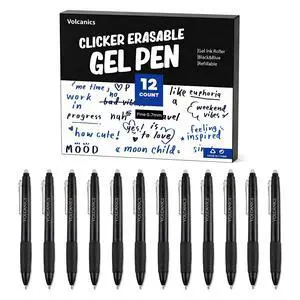 Volcanics Retractable Erasable Gel Pens, Soft Black, 0.7mm, 12 Pack Volcanics Retractable Erasable Gel Pens, Soft Black, 0.7mm, 12 Pack