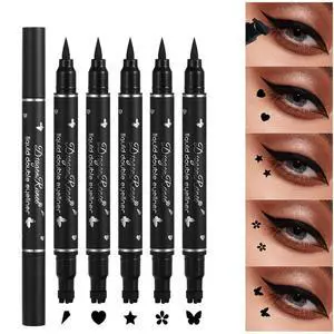 5Pcs Double-headed Liquid Eyeliner Stamp Pencil Set, Winged Eye-liner Pen, Long-lasting Black Tattoo Eye-liner, Heart/Flower/Star/Butterfly/Cone Shape for Women 5Pcs Double-headed Liquid Eyeliner Stamp Pencil Set, Winged Eye-liner Pen, Long-lasting Black Tattoo Eye-liner, Heart/Flower/Star/Butterfly/Cone Shape for Women