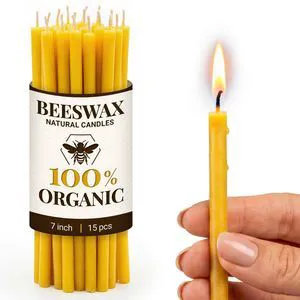 Natural Candles 7" 15-Pack, 100% Pure Beeswax Deep Yellow, Honey Scent, Cotton Wicks - Eco-Friendly for Home Decoration Birthday Cake 110440 Natural Candles 7" 15-Pack, 100% Pure Beeswax Deep Yellow, Honey Scent, Cotton Wicks - Eco-Friendly for Home Decoration Birthday Cake 110440