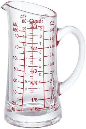 Ackers 5oz/150ml Glass Measuring Cup with V-Spout and Insulated Handle Ackers 5oz/150ml Glass Measuring Cup with V-Spout and Insulated Handle