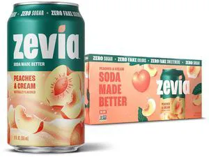Zevia Zero Sugar Soda, Peaches and Cream, 12oz Cans (8-Pack) - Caffeine Free, Naturally Sweetened, No Calorie, Non-GMO Project Verified, Gluten-Free, Vegan Zevia Zero Sugar Soda, Peaches and Cream, 12oz Cans (8-Pack) - Caffeine Free, Naturally Sweetened, No Calorie, Non-GMO Project Verified, Gluten-Free, Vegan
