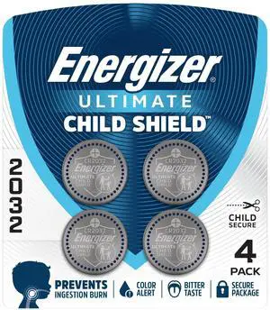 Energizer Ultimate Child Shield CR2032 3V Lithium Coin Batteries (4 Pack), Compatible with Apple AirTag, Tile Pro, Key Fobs, Watches and More Energizer Ultimate Child Shield CR2032 3V Lithium Coin Batteries (4 Pack), Compatible with Apple AirTag, Tile Pro, Key Fobs, Watches and More