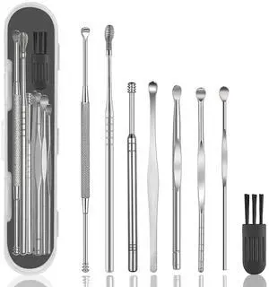 8 Pcs Ear Wax Removal Kit, Double-Headed Ear Pick, 316L Stainless Steel Ear Cleaner Curette with Cleaning Brush and Storage Box, for Kid and Adult, Silver 8 Pcs Ear Wax Removal Kit, Double-Headed Ear Pick, 316L Stainless Steel Ear Cleaner Curette with Cleaning Brush and Storage Box, for Kid and Adult, Silver
