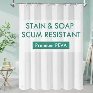 MitoVilla White Peva Shower Curtain Liner, 72"W x 72"H, Waterproof, Simple Plastic for Modern Neutral Hotel Bathroom Decor MitoVilla White Peva Shower Curtain Liner, 72"W x 72"H, Waterproof, Simple Plastic for Modern Neutral Hotel Bathroom Decor