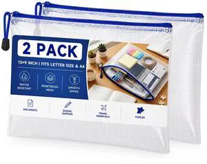TONOS Large Mesh Zipper Pouches, 2Pack, 13x9Inch, Clear PVC, Water-Resistant Document Organizers for Letter/A4 Paper, School, Office, Travel, Crafts & Puzzles TONOS Large Mesh Zipper Pouches, 2Pack, 13x9Inch, Clear PVC, Water-Resistant Document Organizers for Letter/A4 Paper, School, Office, Travel, Crafts & Puzzles