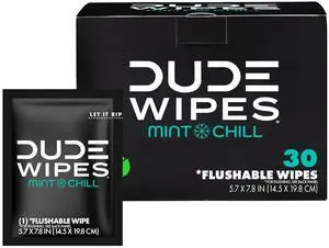 DUDE Wipes On-the-Go Mint Chill Adult Flushable Travel Wipes, 30 Count DUDE Wipes On-the-Go Mint Chill Adult Flushable Travel Wipes, 30 Count