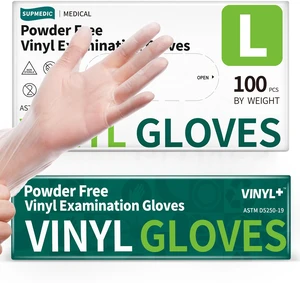 Supmedic Vinyl Medical Exam Gloves, Latex-Free, Powder-Free, Disposable, Clear Supmedic Vinyl Medical Exam Gloves, Latex-Free, Powder-Free, Disposable, Clear