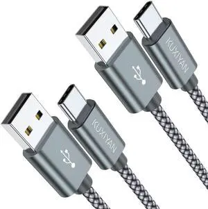 USB-C Cable (2-Pack, 3FT) - Nylon Braided Fast Charging Sync Cord Compatible with iPhone 17 Air/16 Pro Max, Samsung Galaxy S10 Plus, Google Pixel 2 (Gray) USB-C Cable (2-Pack, 3FT) - Nylon Braided Fast Charging Sync Cord Compatible with iPhone 17 Air/16 Pro Max, Samsung Galaxy S10 Plus, Google Pixel 2 (Gray)