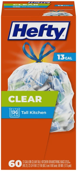 Hefty Tall Clear Trash Bags, 13 Gallon, Unscented, 60 Count Hefty Tall Clear Trash Bags, 13 Gallon, Unscented, 60 Count