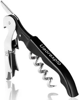 Professional Heavy Duty Stainless Steel Wine Opener, Compact Foldable Wine Key, Double Hinged Corkscrew with Foil Cutter, for Servers, Bartenders, Sommelier (Black) Professional Heavy Duty Stainless Steel Wine Opener, Compact Foldable Wine Key, Double Hinged Corkscrew with Foil Cutter, for Servers, Bartenders, Sommelier (Black)