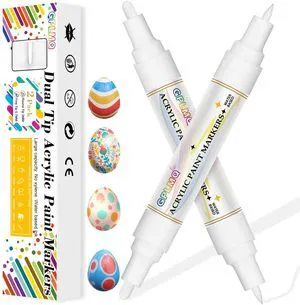2 Pack Dual Tip Acrylic Permanent Marker, 0.7mm & 3mm, White, Non-Toxic, Water-Based for Art Painting, Stone, Ceramic, Glass, Wood, Fabric, Metal, DIY Crafts 2 Pack Dual Tip Acrylic Permanent Marker, 0.7mm & 3mm, White, Non-Toxic, Water-Based for Art Painting, Stone, Ceramic, Glass, Wood, Fabric, Metal, DIY Crafts