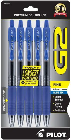 PILOT G2 Premium Gel Roller Pens, Blue Ink, Fine Point, Pack of 5 PILOT G2 Premium Gel Roller Pens, Blue Ink, Fine Point, Pack of 5
