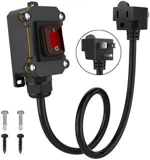 Inline Cord Switch with 14AWG Cable, Outdoor Extension Cord Switch with Piggyback Plug 3-Pronged, IP67 Waterproof Red LED Rocker Button, Heavy Duty AC/DC 20A-125V Inline Cord Switch with 14AWG Cable, Outdoor Extension Cord Switch with Piggyback Plug 3-Pronged, IP67 Waterproof Red LED Rocker Button, Heavy Duty AC/DC 20A-125V