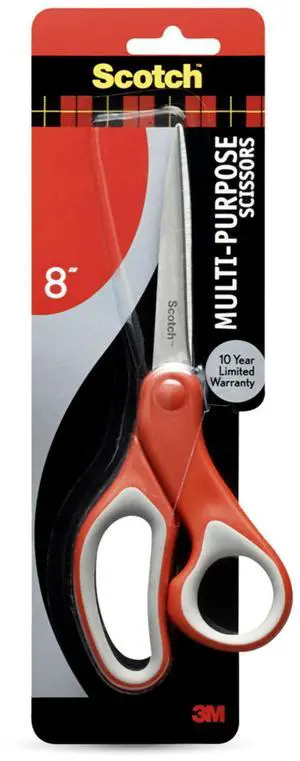 Scotch 8-Inch Multi-Purpose Stainless Steel Scissors, Red & Gray Scotch 8-Inch Multi-Purpose Stainless Steel Scissors, Red & Gray