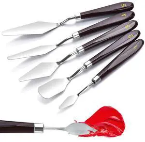 5 Piece Stainless Steel Palette Knife Set for Oil, Acrylic Paint, Cake Decorating, Color Mixing, Smearing 5 Piece Stainless Steel Palette Knife Set for Oil, Acrylic Paint, Cake Decorating, Color Mixing, Smearing
